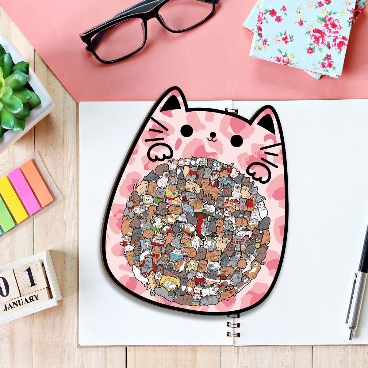 Cute Cat Shaped Tray Wooden Jigsaw Puzzle
