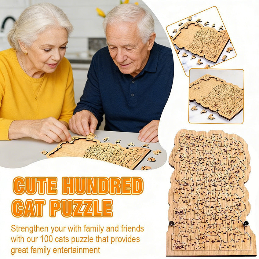 One Hundred Cats Shaped Tray Wooden Jigsaw Puzzle