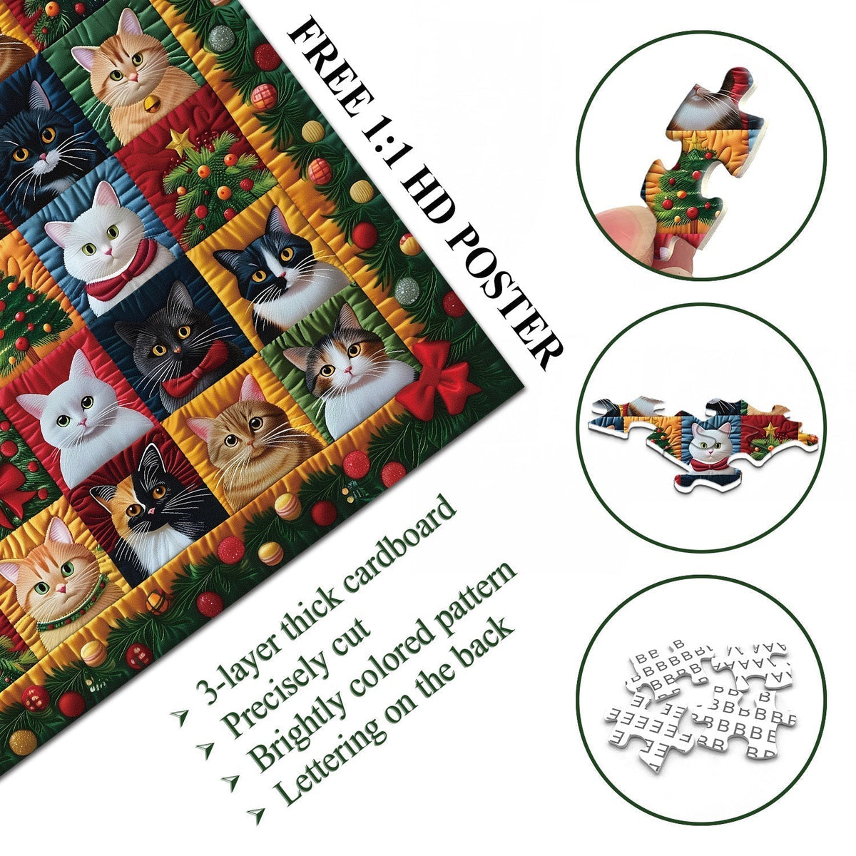 Christmas Cats Wooden Jigsaw Puzzle 1000 Pcs