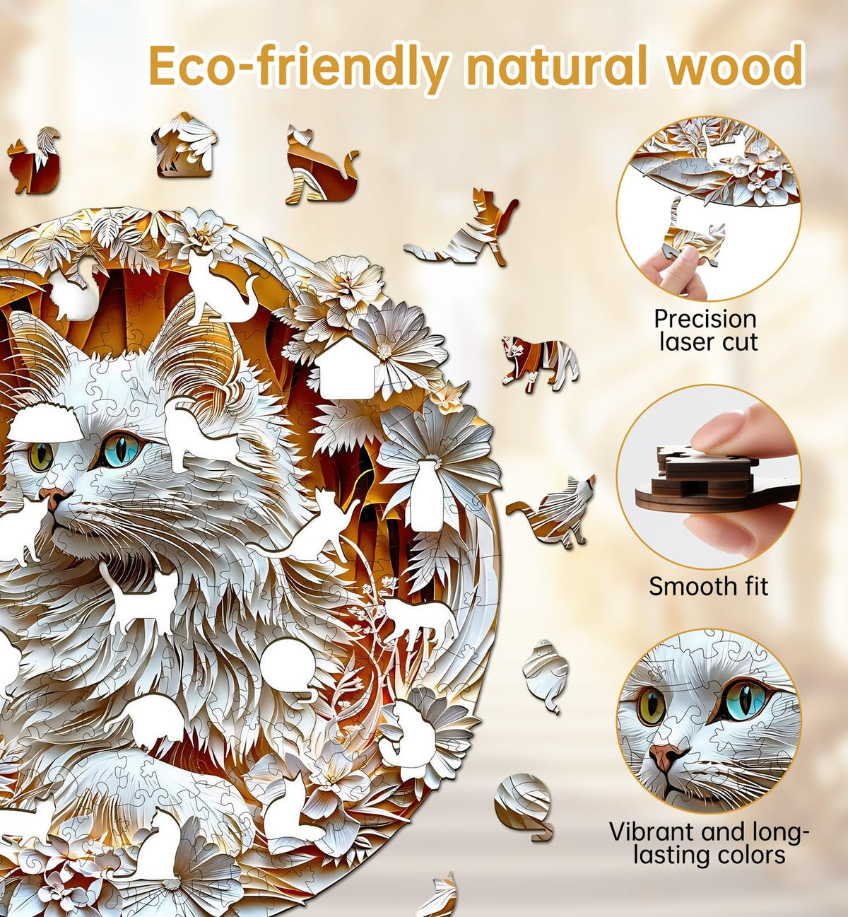 3D Cat Wooden Jigsaw Puzzle