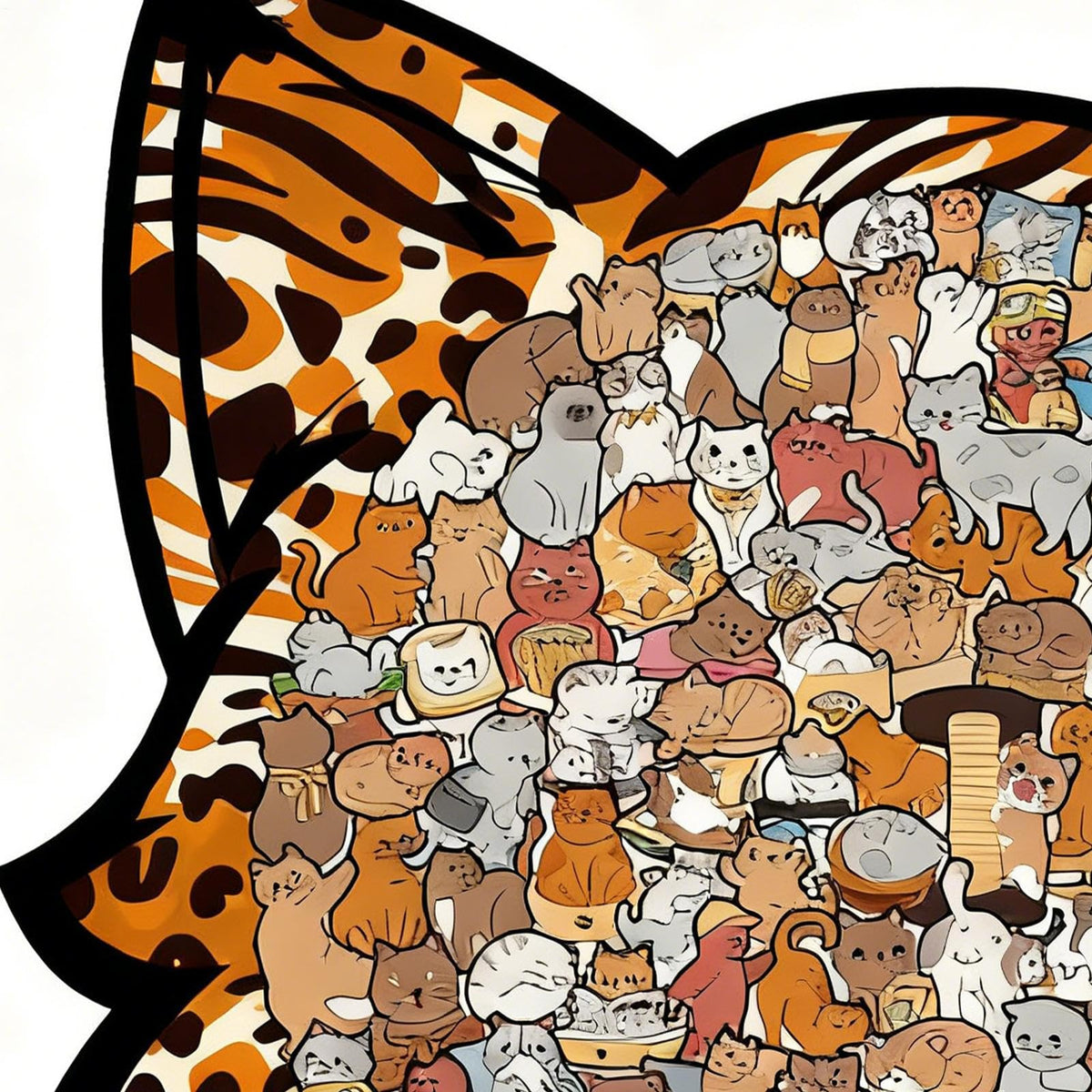 Colorful Cat-Shaped Tray Wooden Jigsaw Puzzle